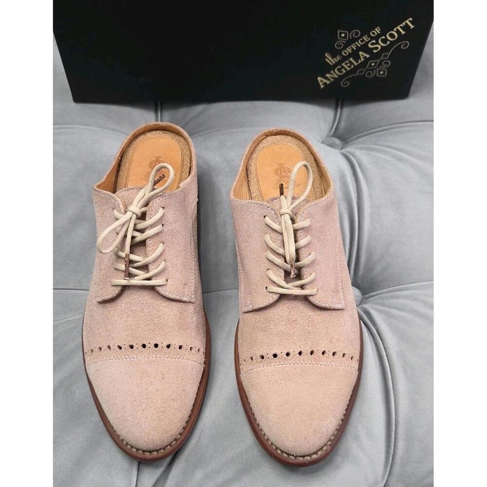 The Office Of Angela Scott Pink Suede Mules Oxfords SlipOn Womens Shoes 37 7 - Picture 3 of 16